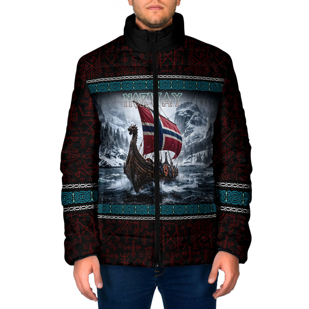 Norway Viking Ship Warrior Padded Jacket Norse Mythology Rune