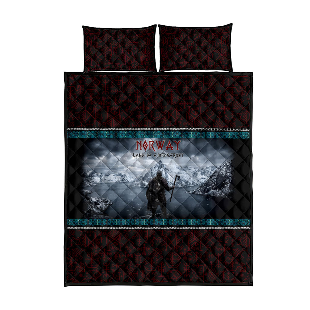 Norway Viking Ship Warrior Quilt Bed Set Norse Mythology Rune
