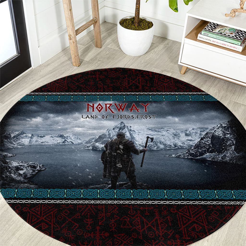 Norway Viking Ship Warrior Round Carpet Norse Mythology Rune