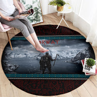 Norway Viking Ship Warrior Round Carpet Norse Mythology Rune