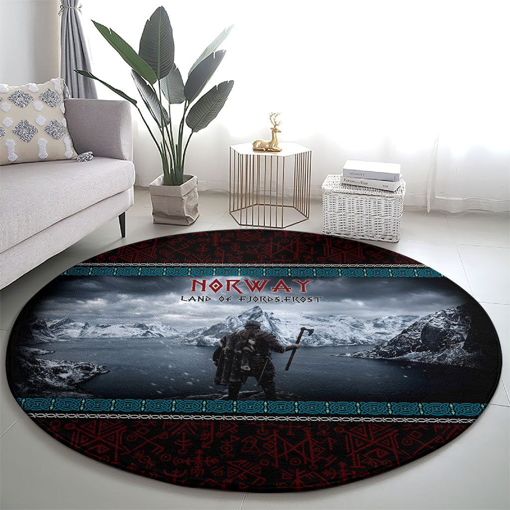 Norway Viking Ship Warrior Round Carpet Norse Mythology Rune