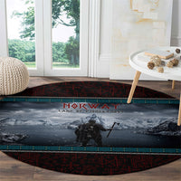 Norway Viking Ship Warrior Round Carpet Norse Mythology Rune