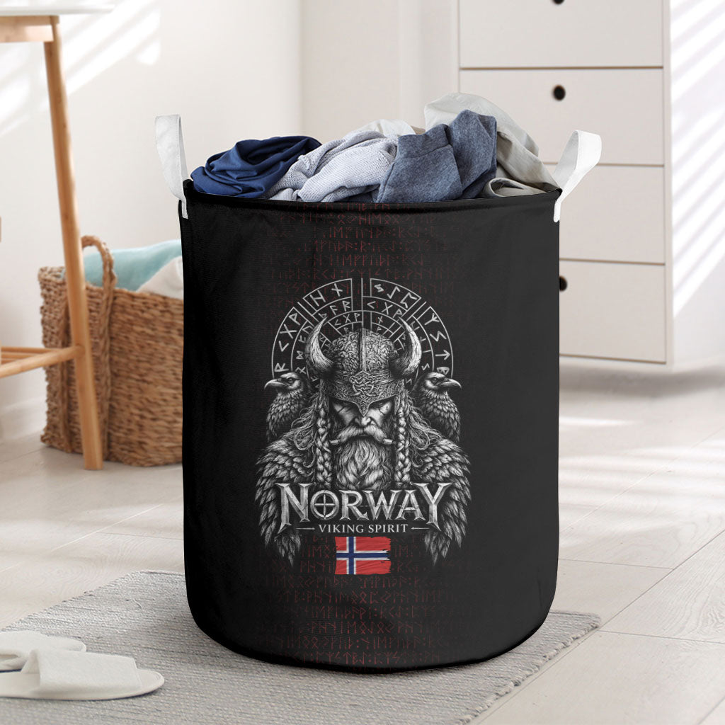 Norway Viking Spirit Warrior Laundry Basket Norse Mythology Ravens Rune