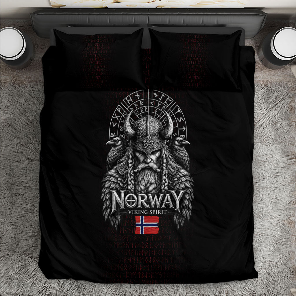 Norway Viking Spirit Warrior Bedding Set Norse Mythology Ravens Rune