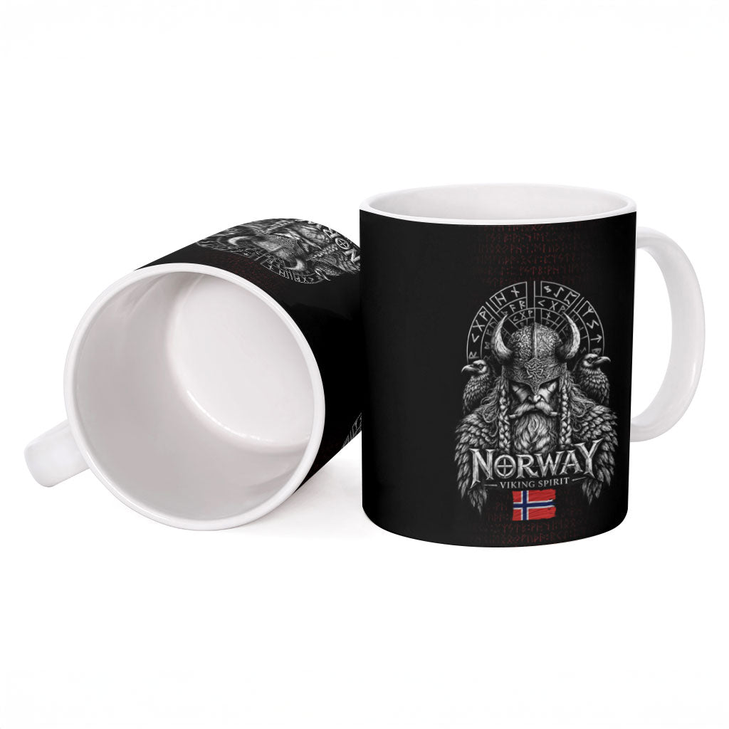 Norway Viking Spirit Warrior Ceramic Mug Norse Mythology Ravens Rune