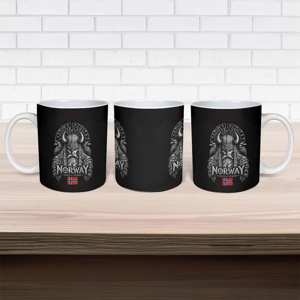 Norway Viking Spirit Warrior Ceramic Mug Norse Mythology Ravens Rune