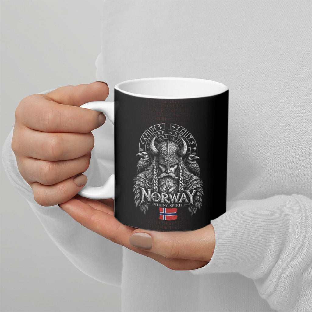 Norway Viking Spirit Warrior Ceramic Mug Norse Mythology Ravens Rune