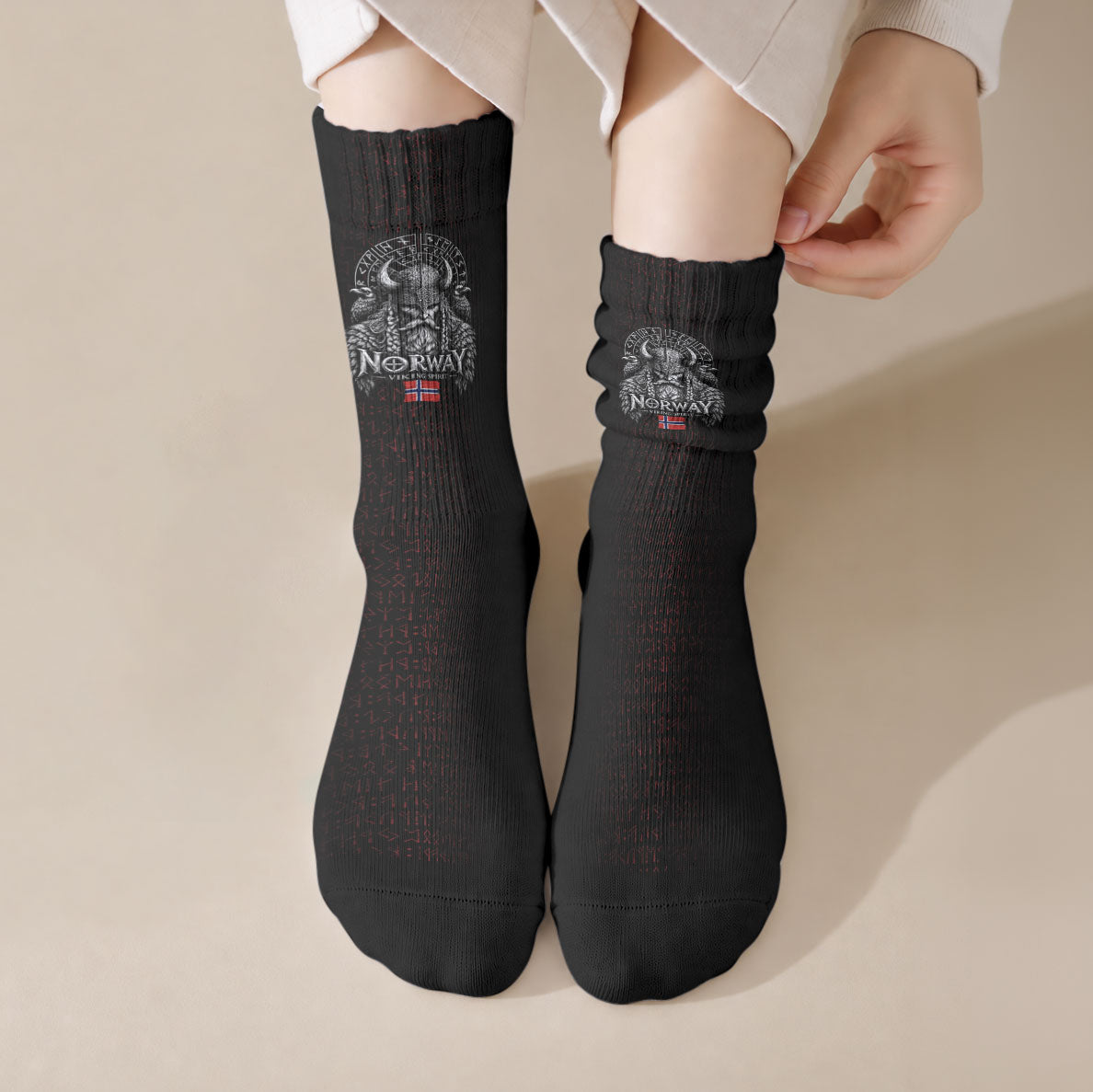 Norway Viking Spirit Warrior Crew Socks Norse Mythology Ravens Rune