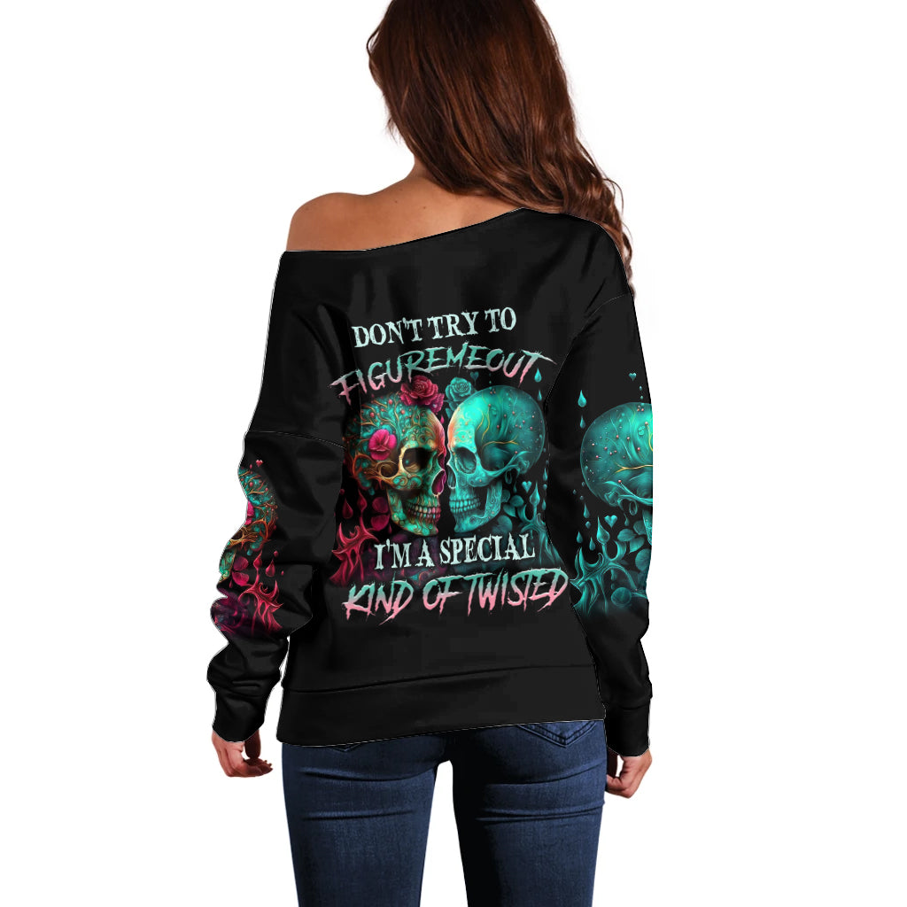 Don't Try To Figure Me Out Skull Off Shoulder Sweater - Wonder Print Shop