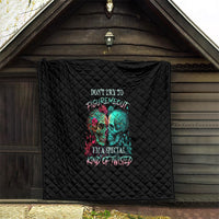 Black quilted wall-hanging blanket with colorful twin skull graphic