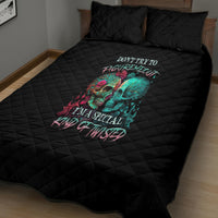 Black quilt bed set with multicolor skull graphic and quilted diamond pattern