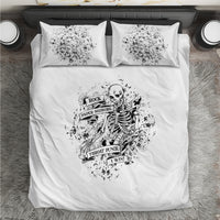 Skeleton graphic duvet and two pillow shams, black-and-white bedding set