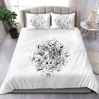 Skeleton graphic bedding set with duvet cover and two matching pillow shams, black-and-white