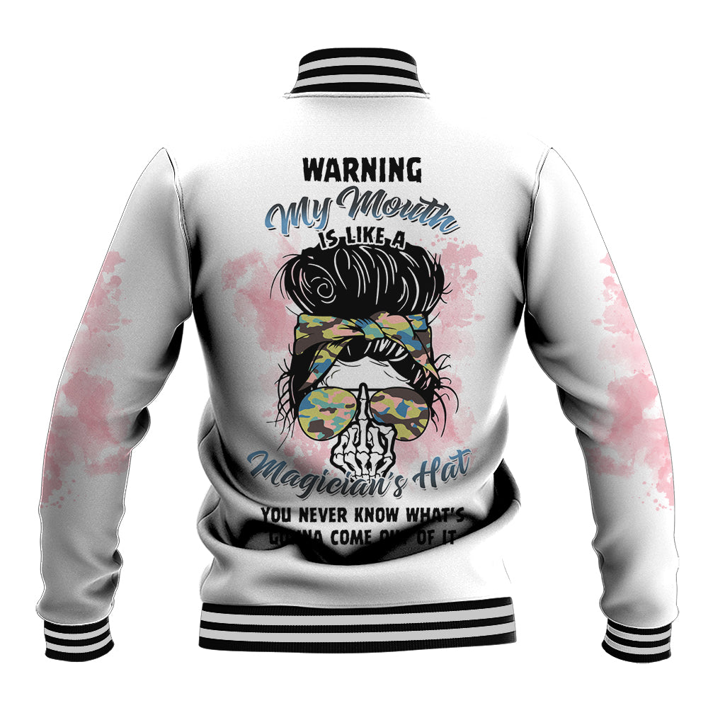 Unisex light baseball jacket with striped ribbed cuffs and large back graphic