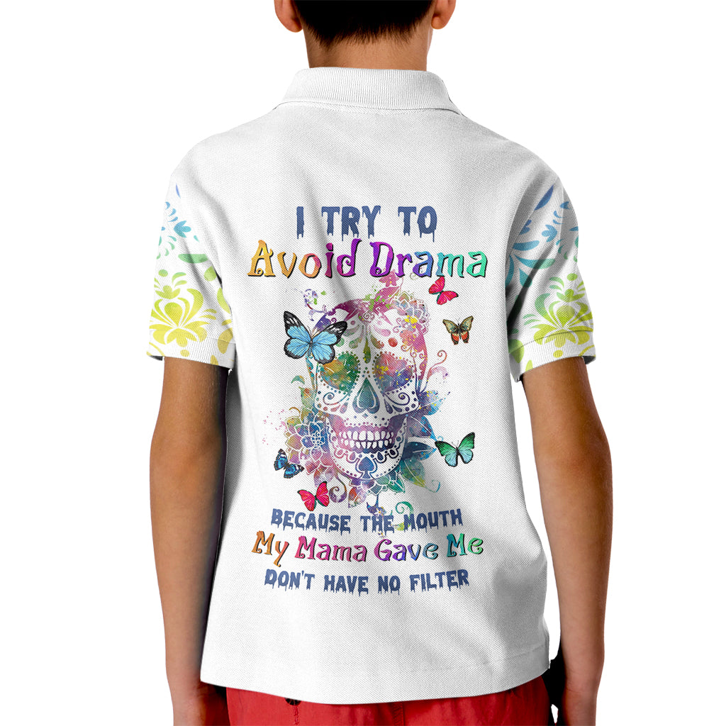 I Try To Avoid Drama Sugar Skull Colorful Kid Polo Shirt - Wonder Print Shop