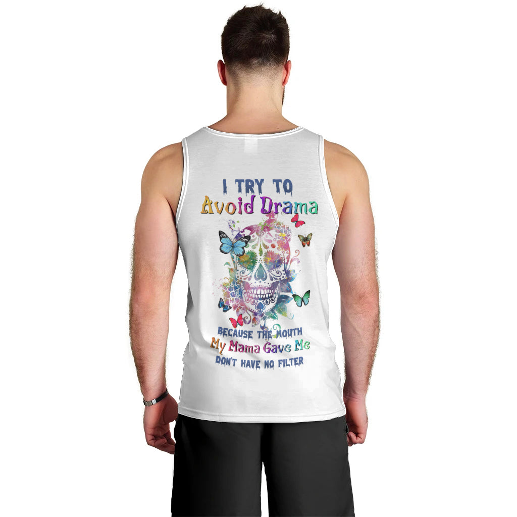 I Try To Avoid Drama Sugar Skull Colorful Men Tank Top - Wonder Print Shop