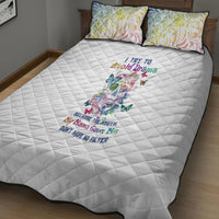White quilt bed set with colorful sugar skull graphic and stitched diamond quilting