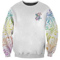 Unisex light gray crewneck sweatshirt with small colorful sugar skull chest graphic