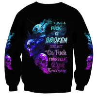 Black unisex sweatshirt with blue-purple skull and flame graphic front