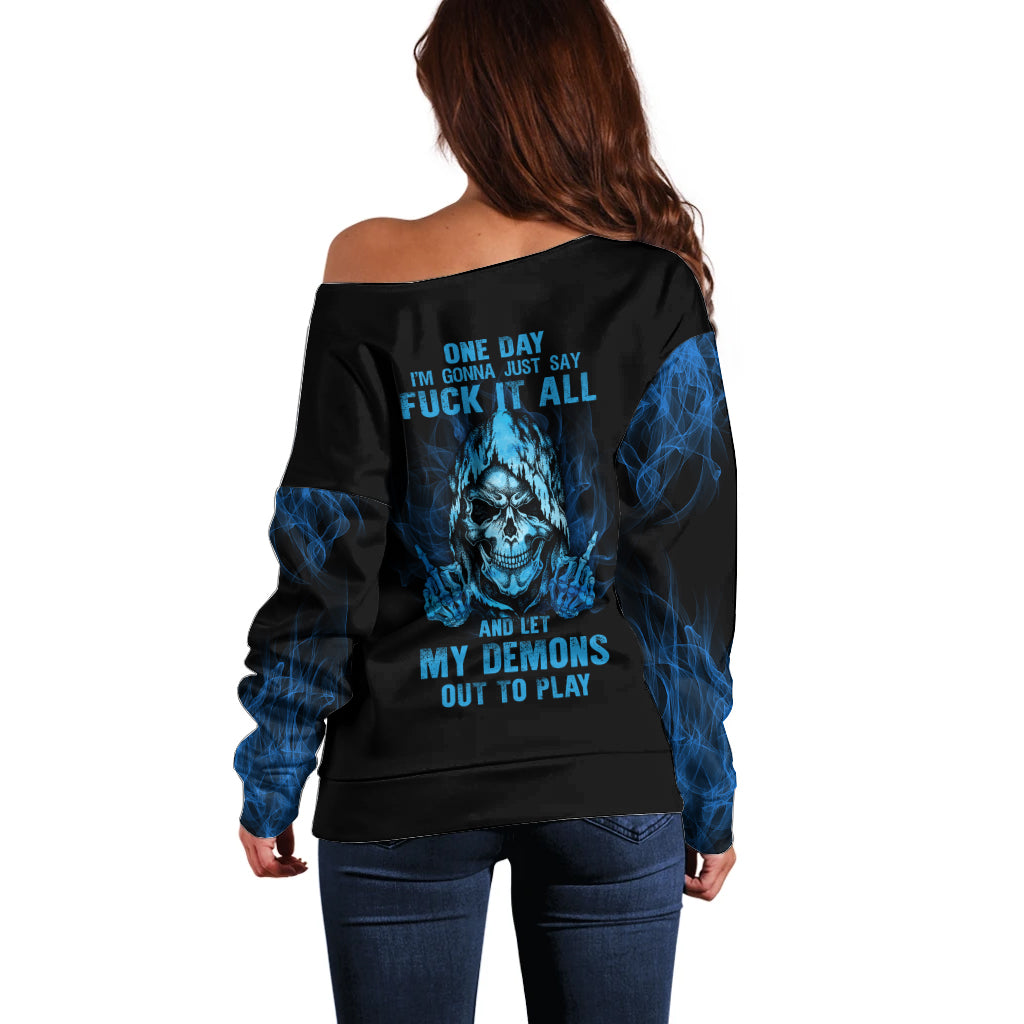 My Demons Out To Play Skull Off Shoulder Sweater - Wonder Print Shop