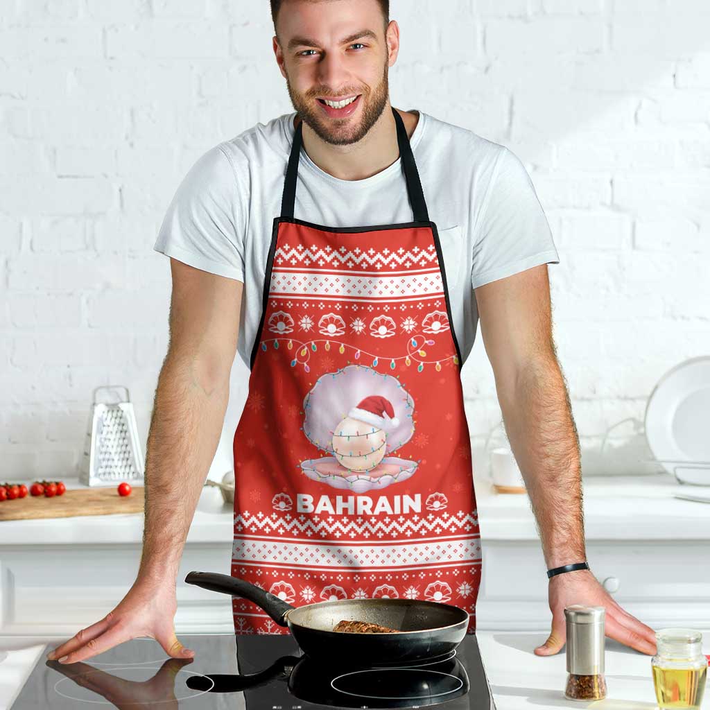 Bahrain Christmas Apron with Pearl Shell Design Red Snowflake Pattern and Holiday Lights - Wonder Print Shop