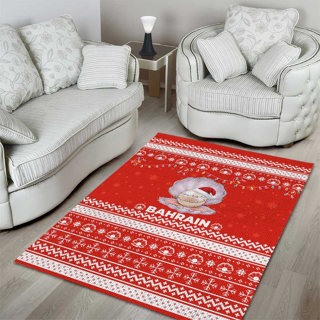 Bahrain Christmas Area Rug with Pearl Shell Design Red Snowflake Pattern and Holiday Lights - Wonder Print Shop
