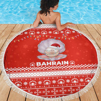 Bahrain Christmas Beach Blanket with Pearl Shell Design Red Snowflake Pattern and Holiday Lights - Wonder Print Shop