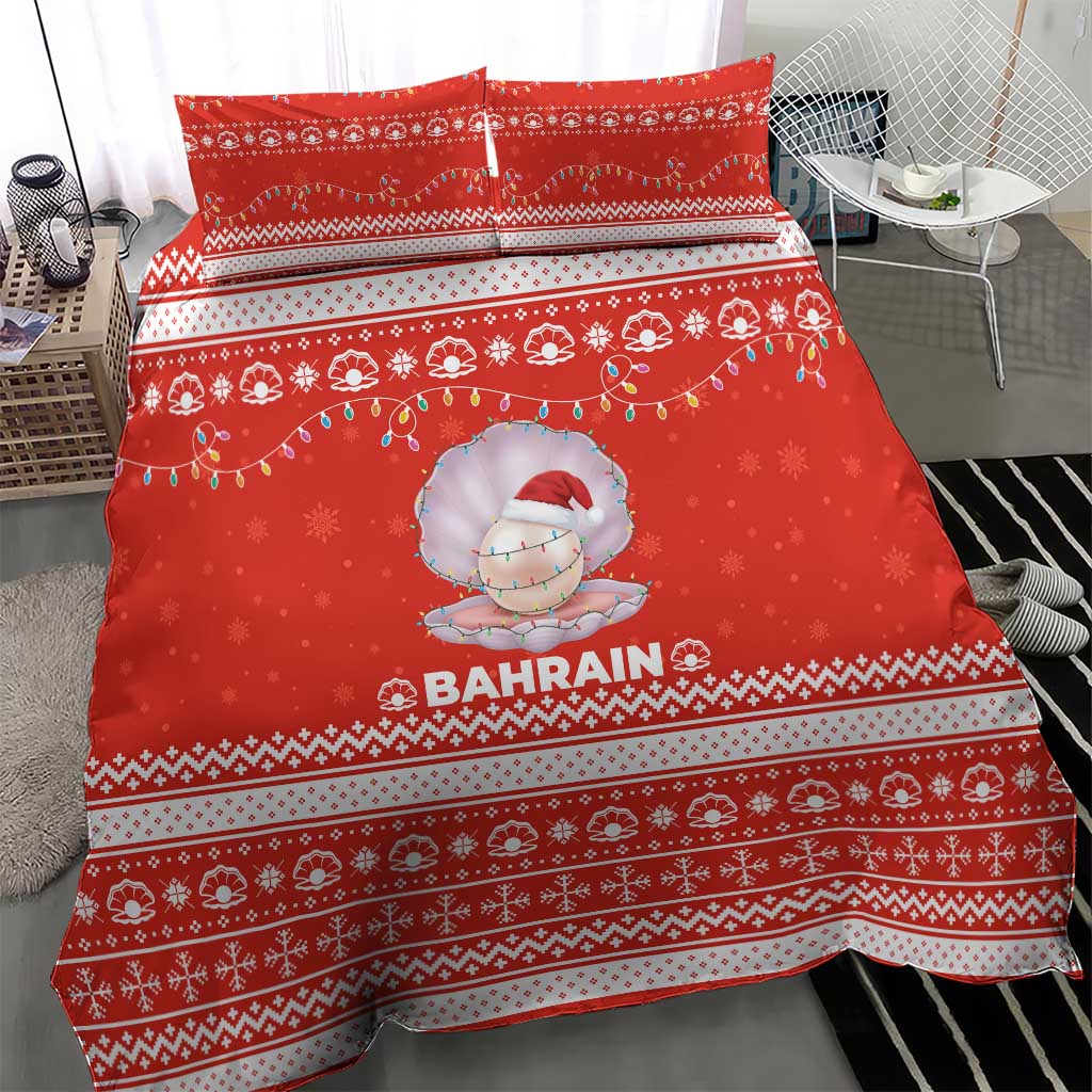 Bahrain Christmas Bedding Set with Pearl Shell Design Red Snowflake Pattern and Holiday Lights - Wonder Print Shop