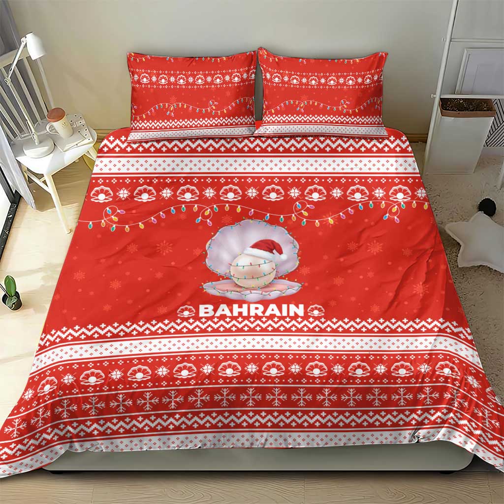 Bahrain Christmas Bedding Set with Pearl Shell Design Red Snowflake Pattern and Holiday Lights - Wonder Print Shop