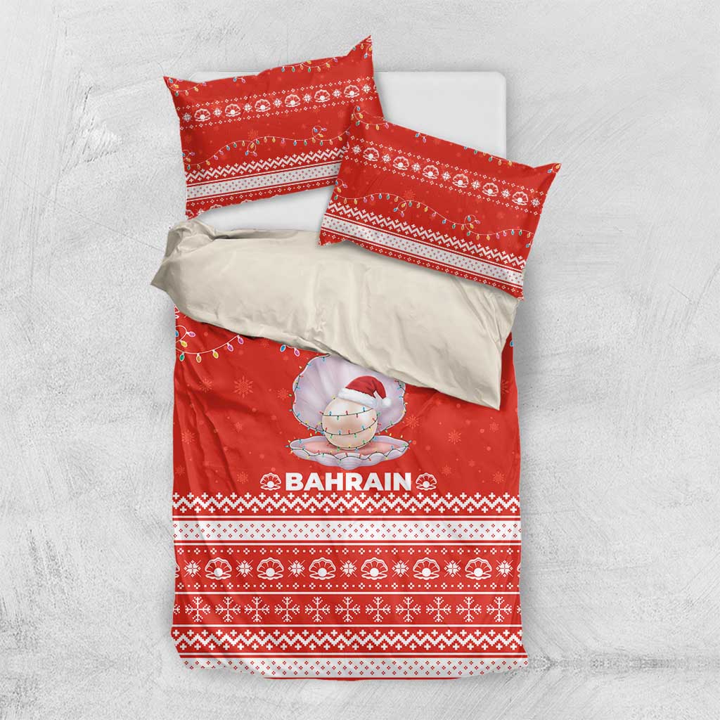 Bahrain Christmas Bedding Set with Pearl Shell Design Red Snowflake Pattern and Holiday Lights - Wonder Print Shop