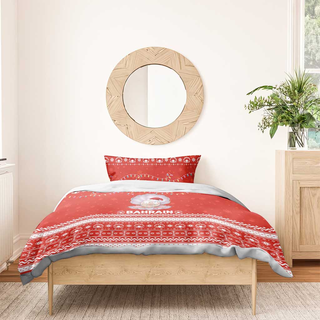 Bahrain Christmas Bedding Set with Pearl Shell Design Red Snowflake Pattern and Holiday Lights - Wonder Print Shop