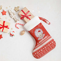 Bahrain Christmas Stocking with Pearl Shell Design Red Snowflake Pattern and Holiday Lights - Wonder Print Shop