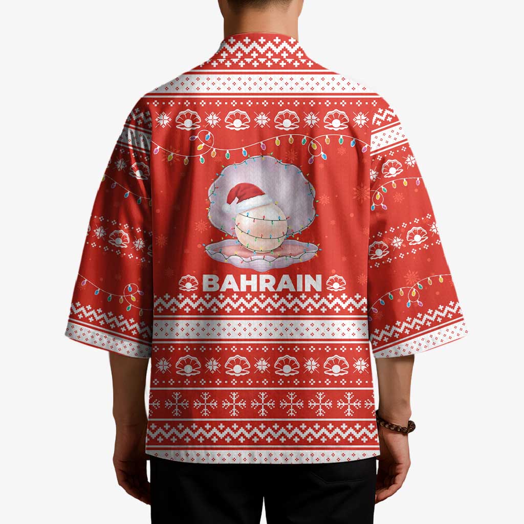 Bahrain Christmas Kimono with Pearl Shell Design Red Snowflake Pattern and Holiday Lights - Wonder Print Shop