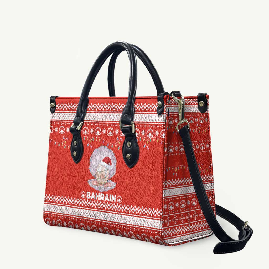 Bahrain Christmas Leather Bag with Pearl Shell Design Red Snowflake Pattern and Holiday Lights - Wonder Print Shop