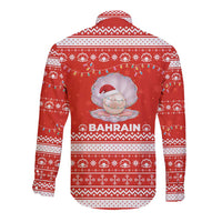 Bahrain Christmas Long Sleeve Button Shirt with Pearl Shell Design Red Snowflake Pattern and Holiday Lights - Wonder Print Shop