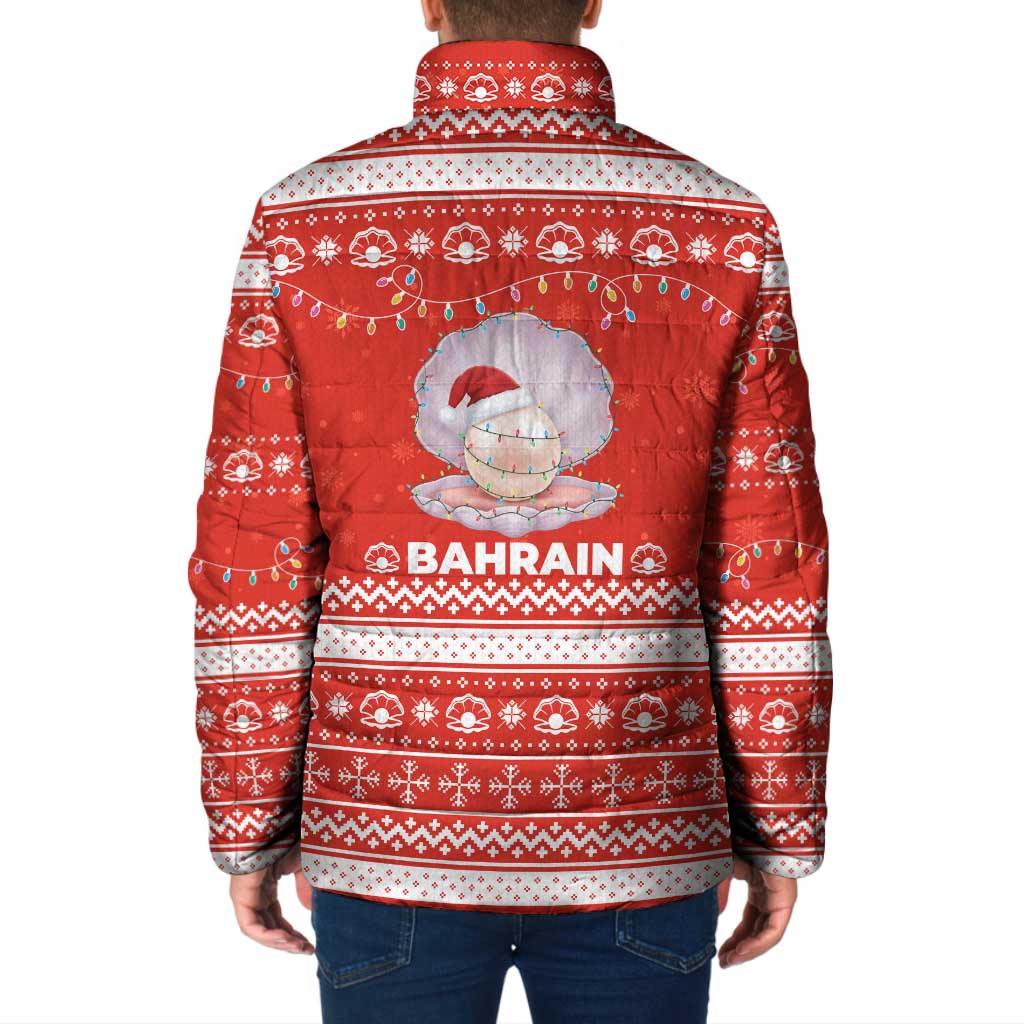 Bahrain Christmas Padded Jacket with Pearl Shell Design Red Snowflake Pattern and Holiday Lights - Wonder Print Shop