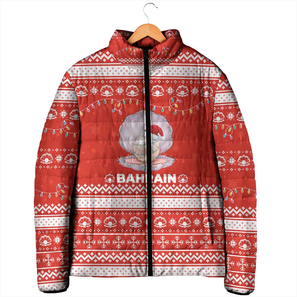 Bahrain Christmas Padded Jacket with Pearl Shell Design Red Snowflake Pattern and Holiday Lights - Wonder Print Shop