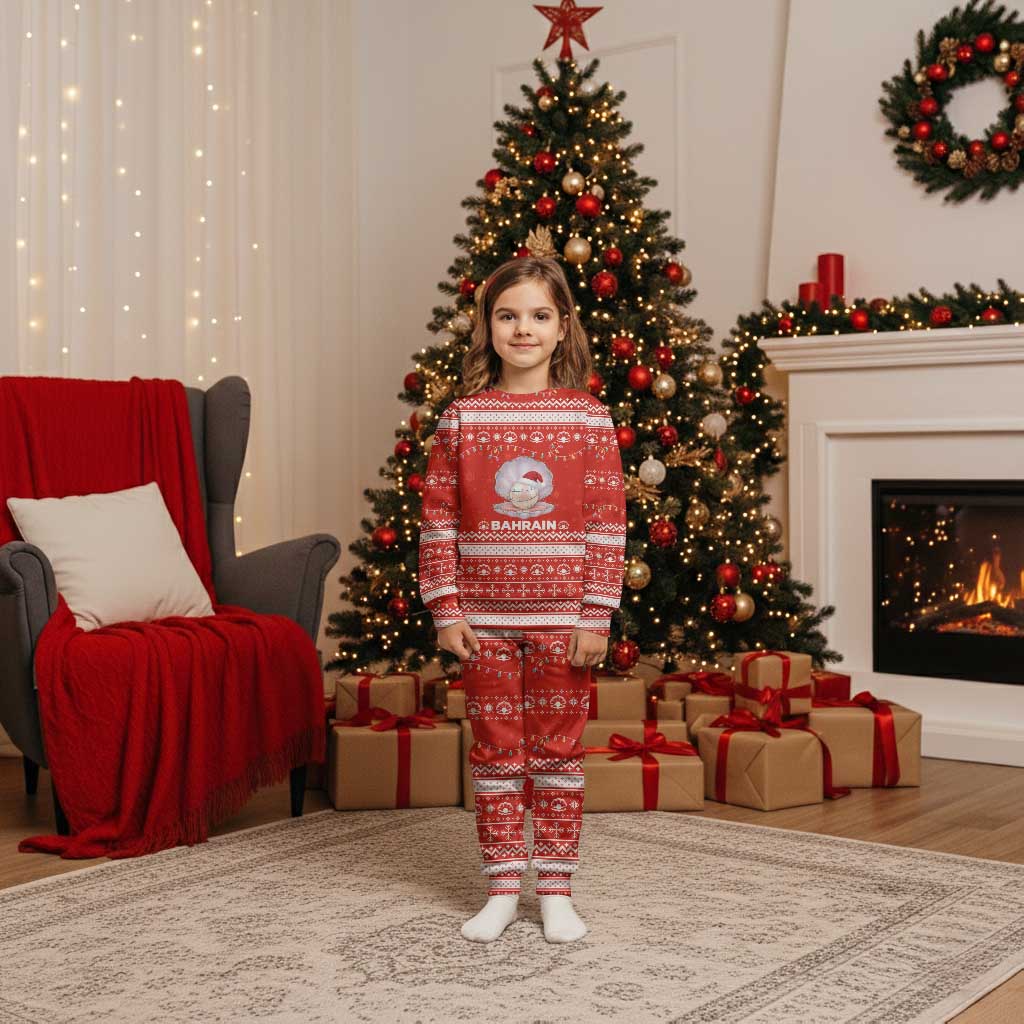 Bahrain Christmas Pajama Set with Pearl Shell Design Red Snowflake Pattern and Holiday Lights - Wonder Print Shop