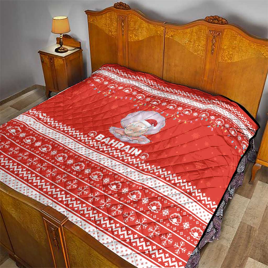 Bahrain Christmas Quilt with Pearl Shell Design Red Snowflake Pattern and Holiday Lights - Wonder Print Shop