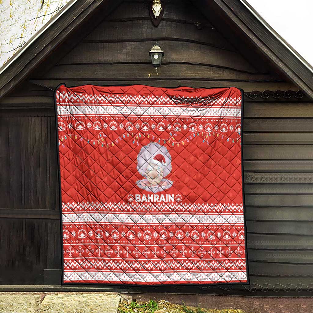 Bahrain Christmas Quilt with Pearl Shell Design Red Snowflake Pattern and Holiday Lights - Wonder Print Shop