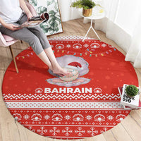 Bahrain Christmas Round Carpet with Pearl Shell Design Red Snowflake Pattern and Holiday Lights - Wonder Print Shop