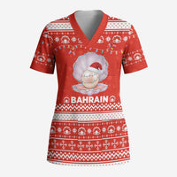 Bahrain Christmas Scrub Top with Pearl Shell Design Red Snowflake Pattern and Holiday Lights - Wonder Print Shop