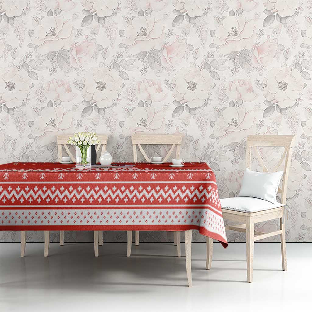 Bahrain Christmas Tablecloth with Pearl Shell Design Red Snowflake Pattern and Holiday Lights - Wonder Print Shop