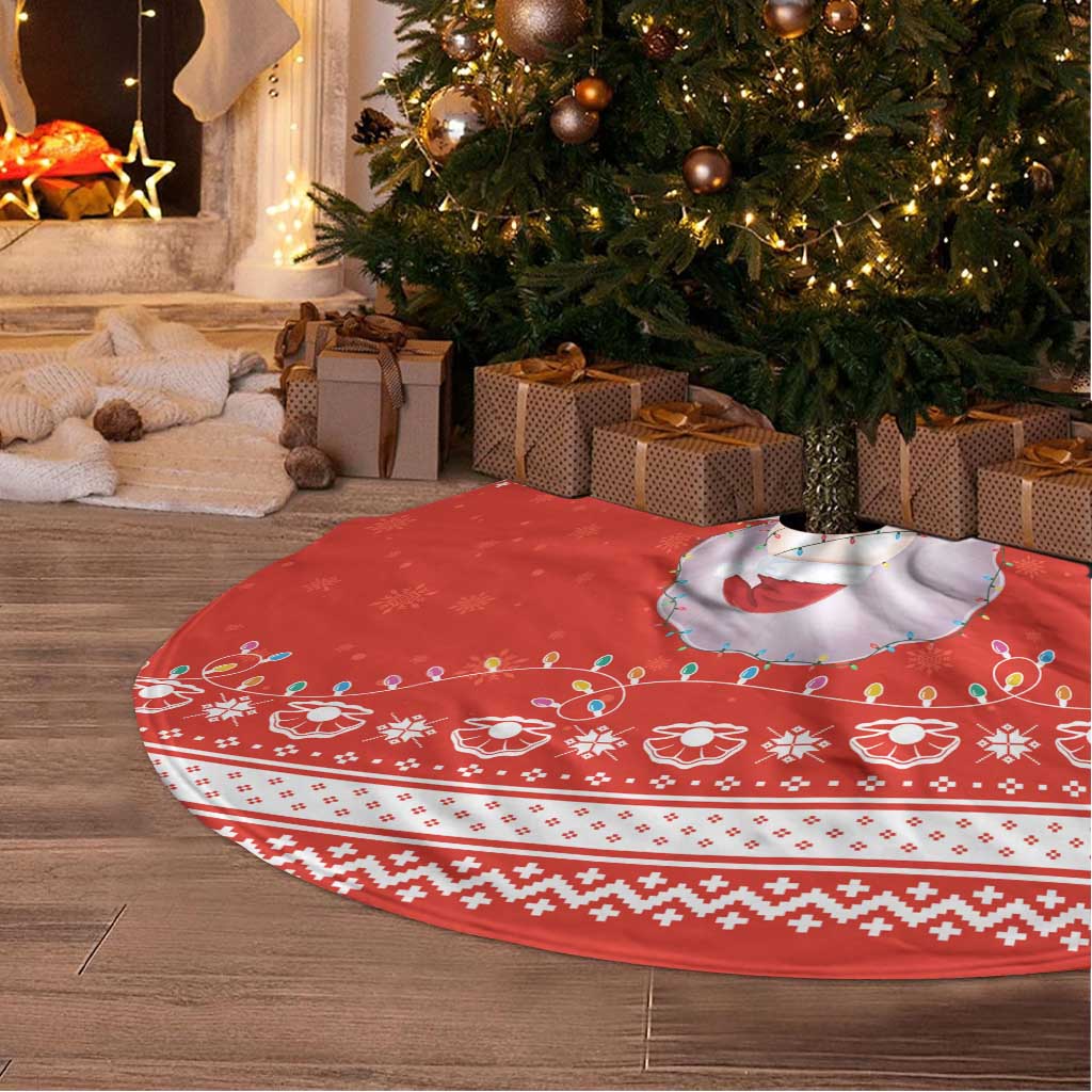 Bahrain Christmas Tree Skirt with Pearl Shell Design Red Snowflake Pattern and Holiday Lights - Wonder Print Shop
