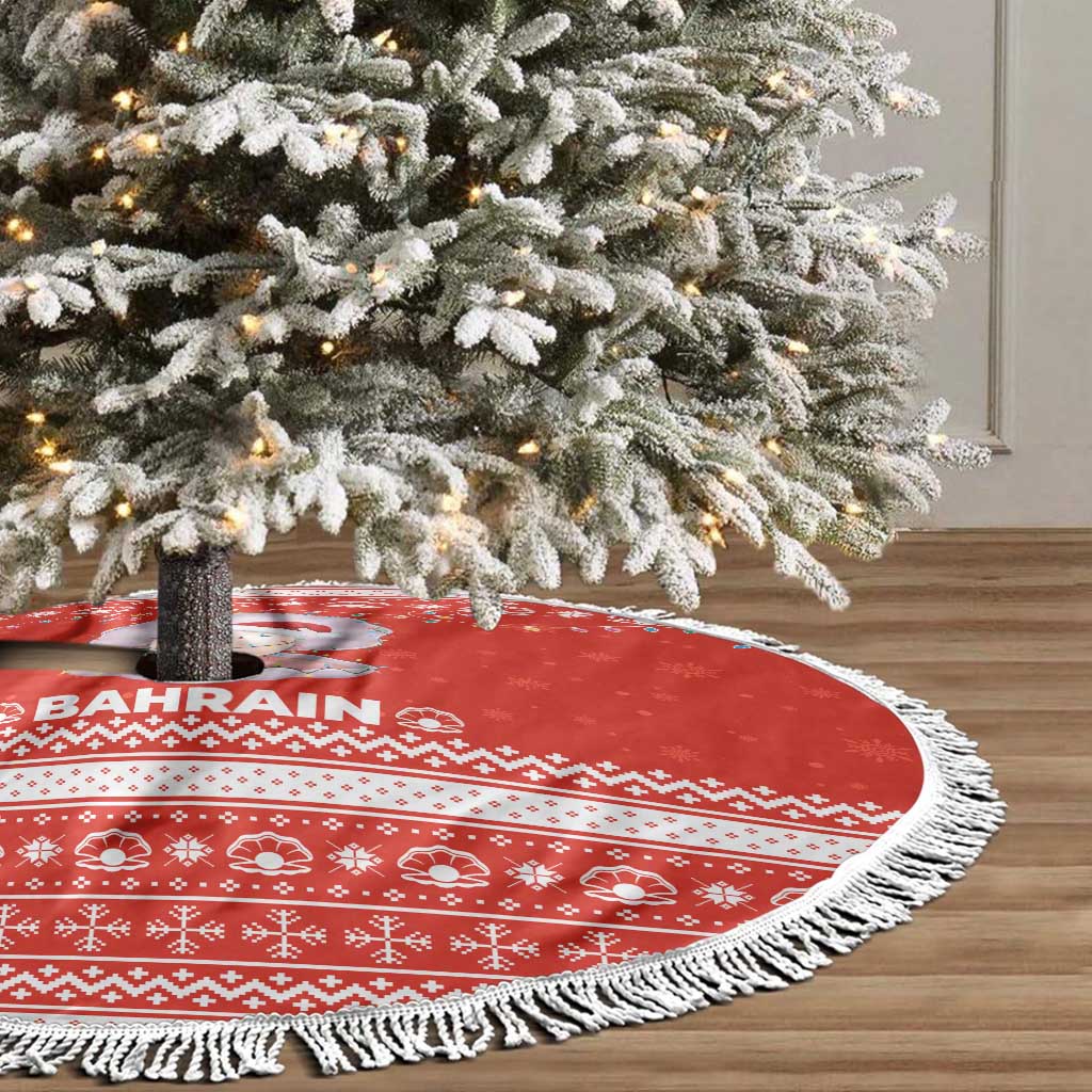 Bahrain Christmas Tree Skirt with Pearl Shell Design Red Snowflake Pattern and Holiday Lights - Wonder Print Shop