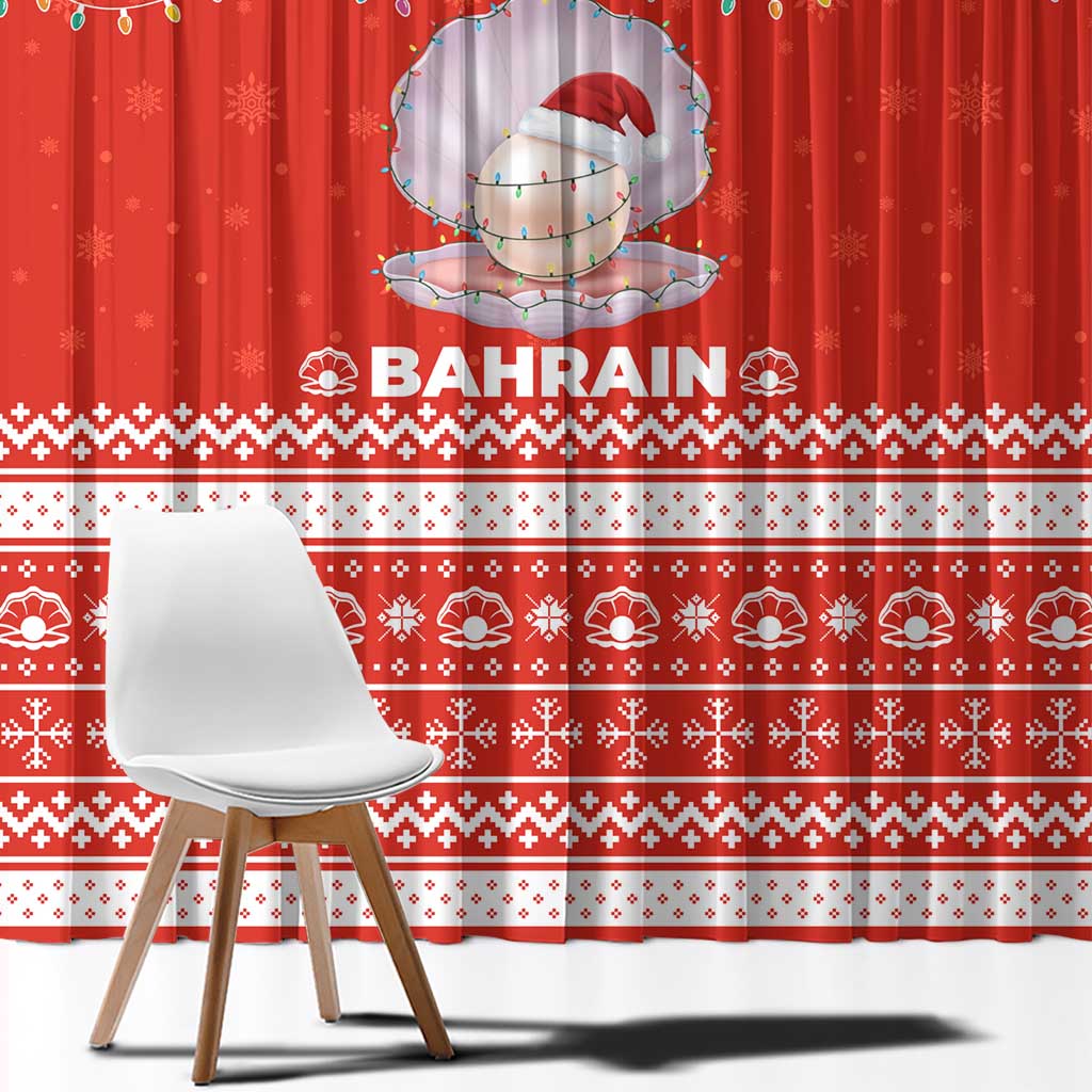 Bahrain Christmas Window Curtain with Pearl Shell Design Red Snowflake Pattern and Holiday Lights - Wonder Print Shop