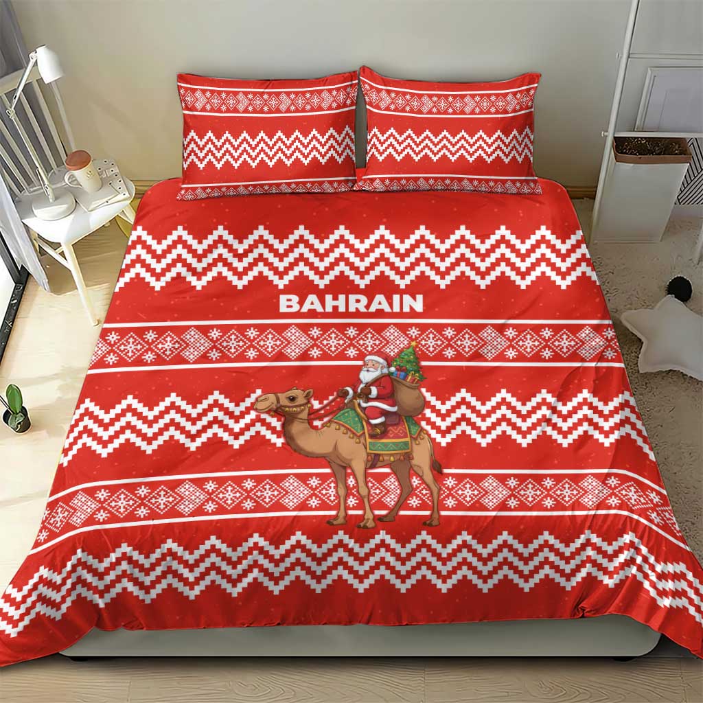 Bahrain Christmas Bedding Set with Santa Riding Camel Red Geometric Pattern and Festive Design - Wonder Print Shop