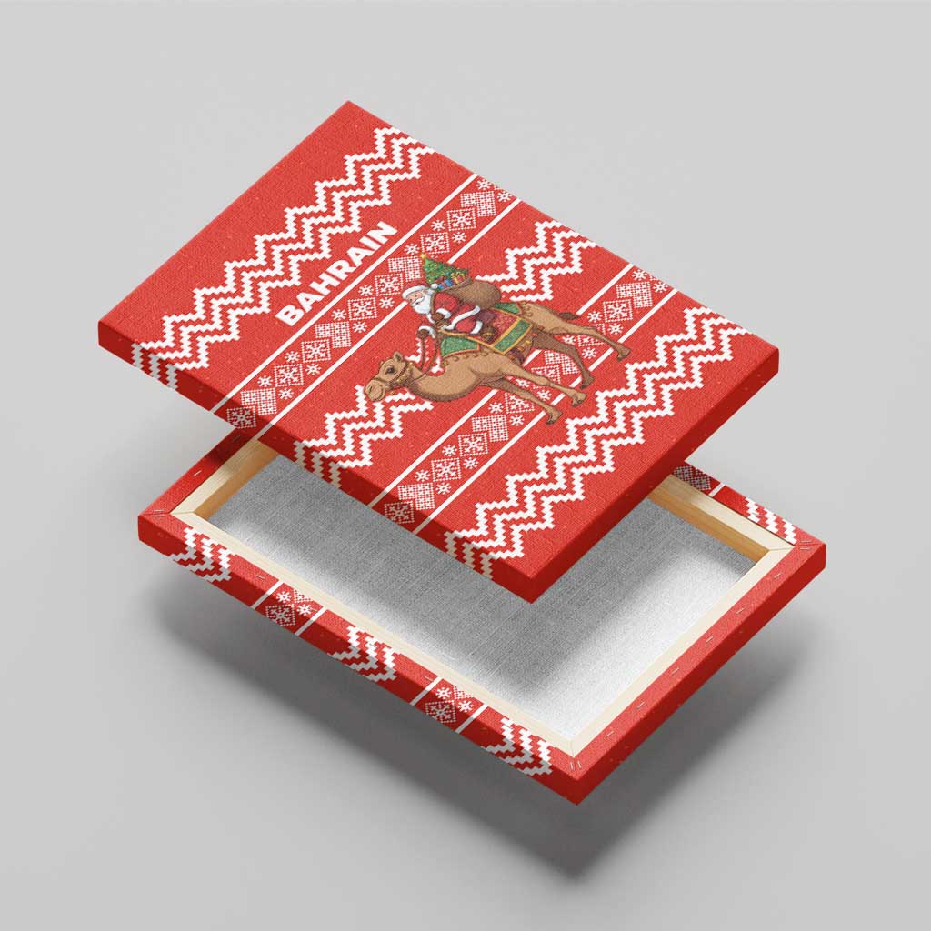 Bahrain Christmas Canvas Wall Art with Santa Riding Camel Red Geometric Pattern and Festive Design - Wonder Print Shop
