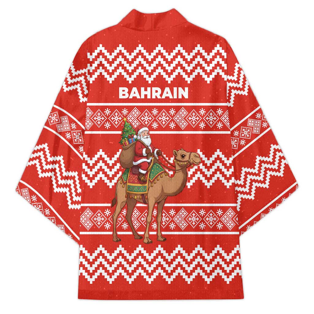 Bahrain Christmas Kimono with Santa Riding Camel Red Geometric Pattern and Festive Design - Wonder Print Shop