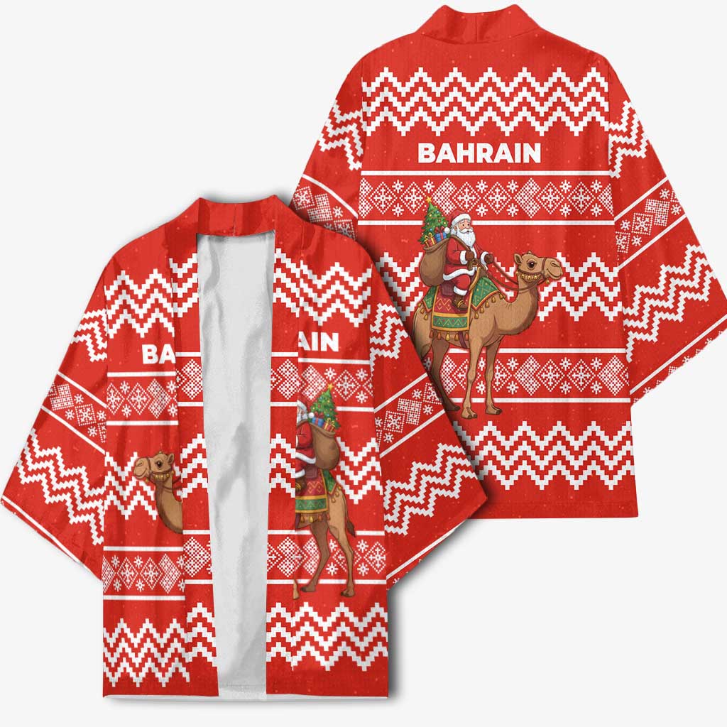 Bahrain Christmas Kimono with Santa Riding Camel Red Geometric Pattern and Festive Design - Wonder Print Shop